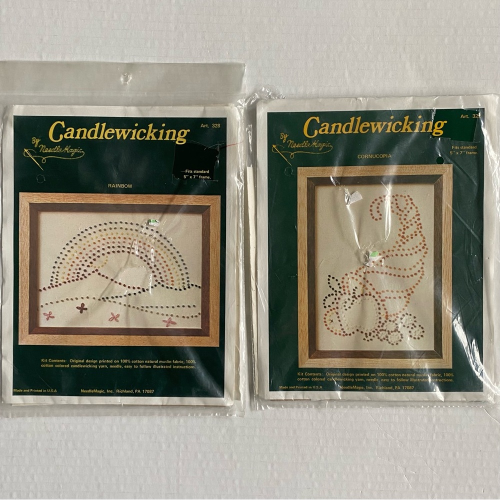 Candlewicking Kits 2 Cornucopia And Rainbow Fits 5 X 7 Frame Needlemagic USA NEW